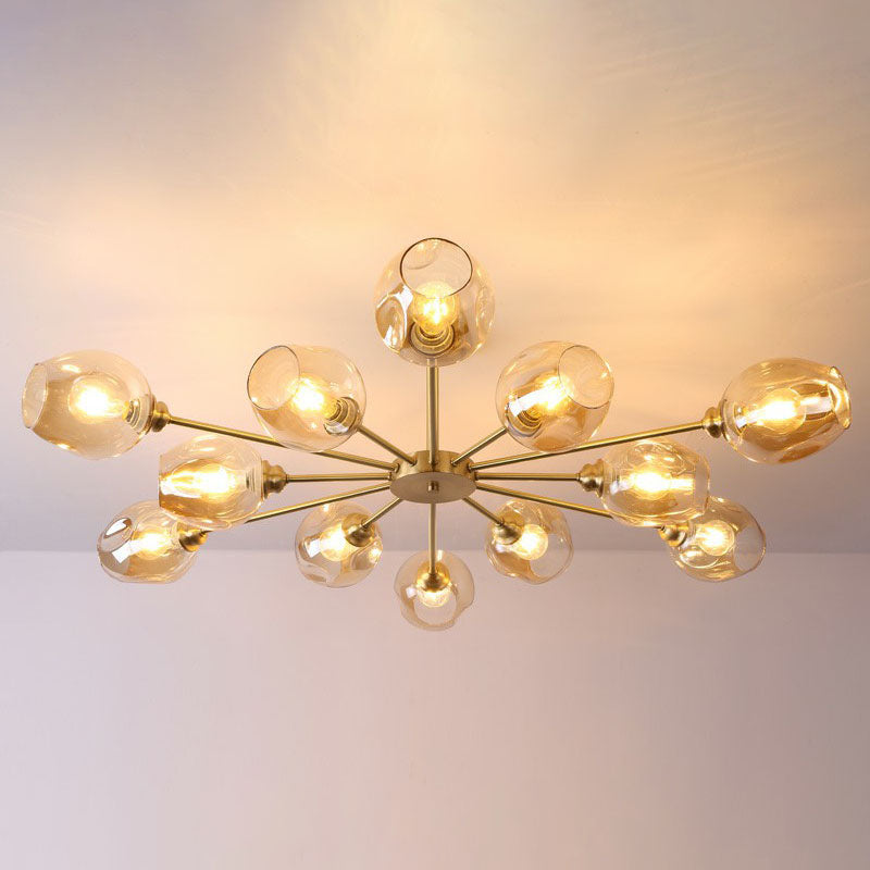 Sputnik Ceiling Mount Chandelier: Postmodern Cup Glass Parlor Flush Light in Brass