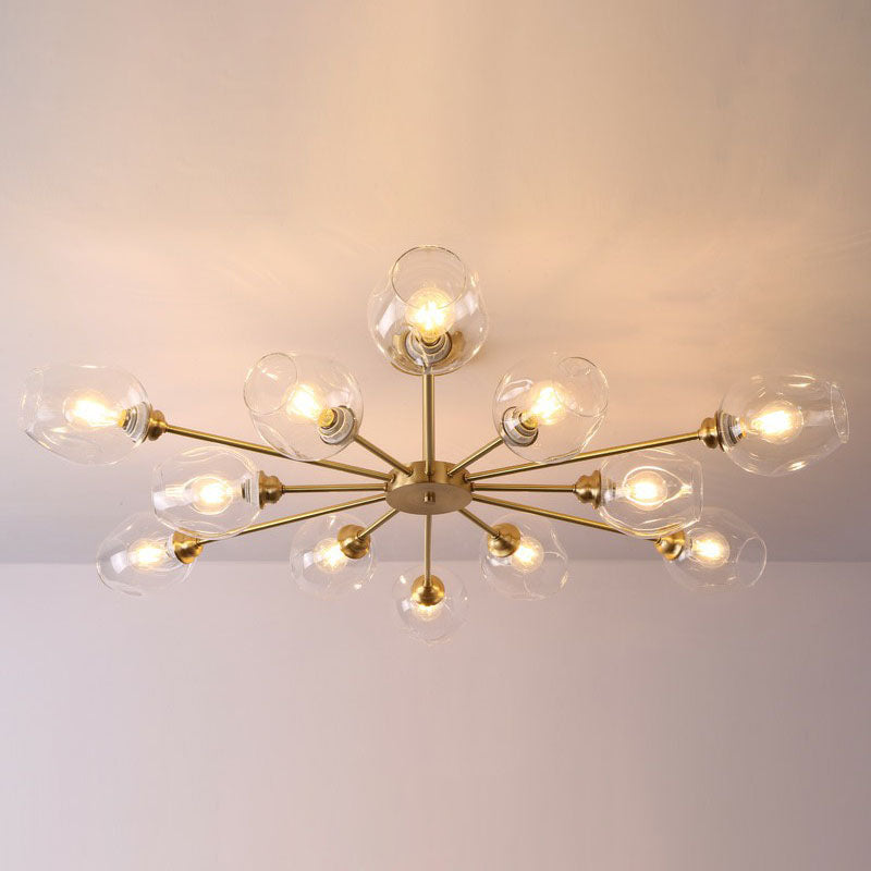 Sputnik Ceiling Mount Chandelier: Postmodern Cup Glass Parlor Flush Light in Brass