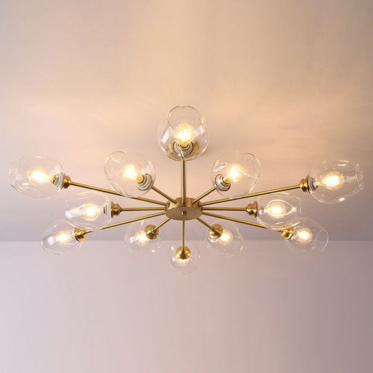 Sputnik Ceiling Mount Chandelier: Postmodern Cup Glass Parlor Flush Light in Brass