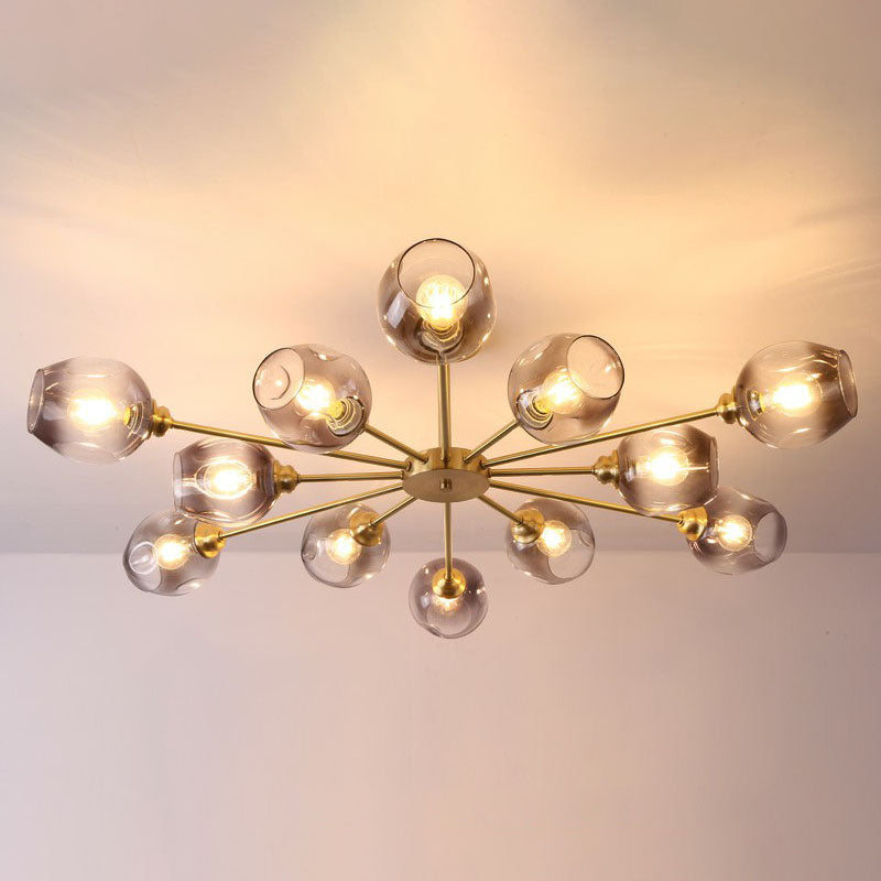 Sputnik Ceiling Mount Chandelier: Postmodern Cup Glass Parlor Flush Light in Brass