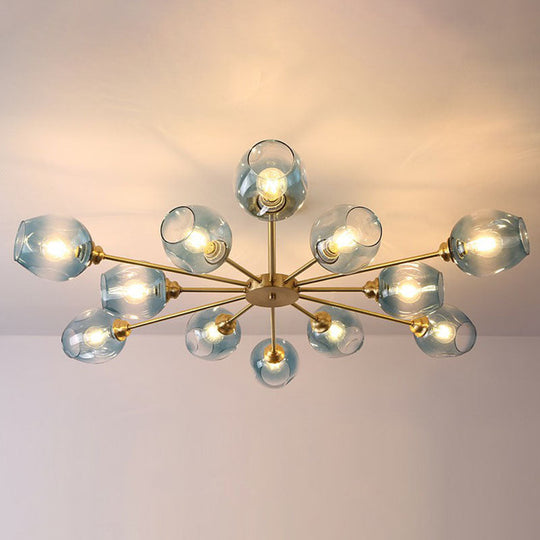 Sputnik Ceiling Mount Chandelier: Postmodern Cup Glass Parlor Flush Light in Brass