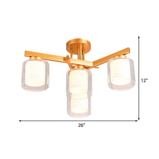 Cylinder Semi Mount Bedroom Lighting - Clear Glass, White Ceiling Light - 4/5/6 Lights
