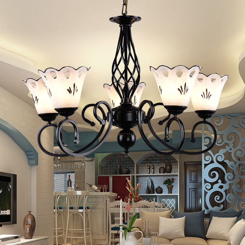 Traditional Black Floral Chandelier - Metal Ceiling Light with 5/6/8 lights - Living Room Fixture