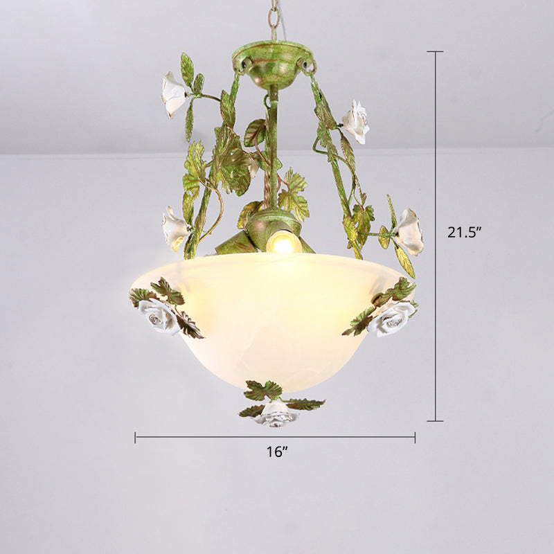 Green Glass Bell Pendant Chandelier for American Flower Dining Room Lighting
