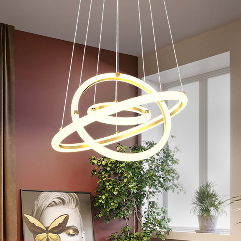 Gold Halo LED Acrylic Chandelier: Elegant Hanging Light Fixture for Tables