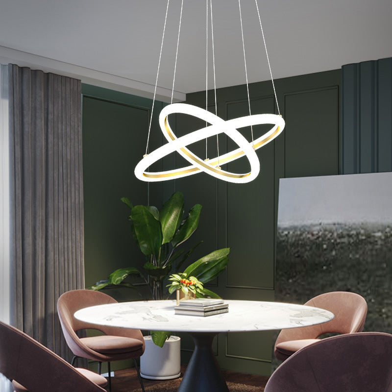 Gold Halo LED Acrylic Chandelier: Elegant Hanging Light Fixture for Tables