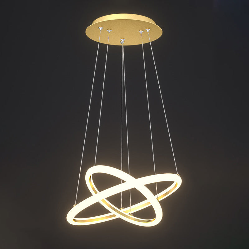 Gold Halo LED Acrylic Chandelier: Elegant Hanging Light Fixture for Tables