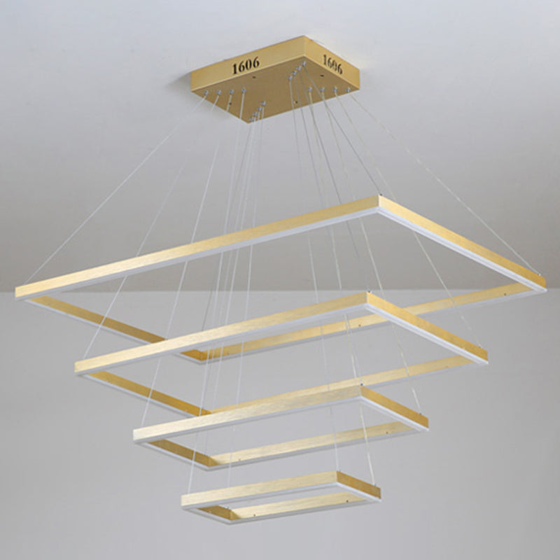Modern Aluminum Gold Chandelier: Rectangle 4-Tier LED Ceiling Light