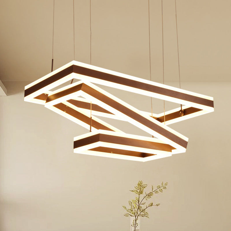 Metallic LED Pendant Light Fixture: Coffee Simplicity Rectangular Layered Chandelier