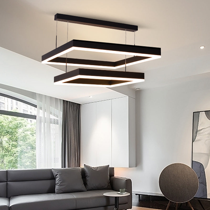 Modern Black LED Ceiling Chandelier Light for Living Room - Acrylic 2-Tier Square Design