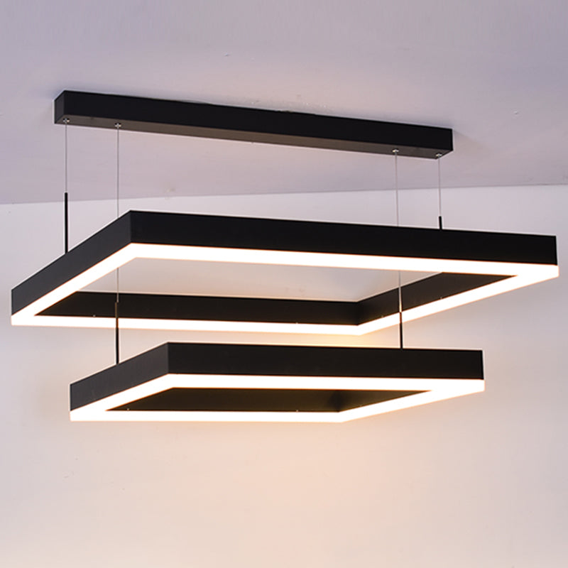 Modern Black LED Ceiling Chandelier Light for Living Room - Acrylic 2-Tier Square Design