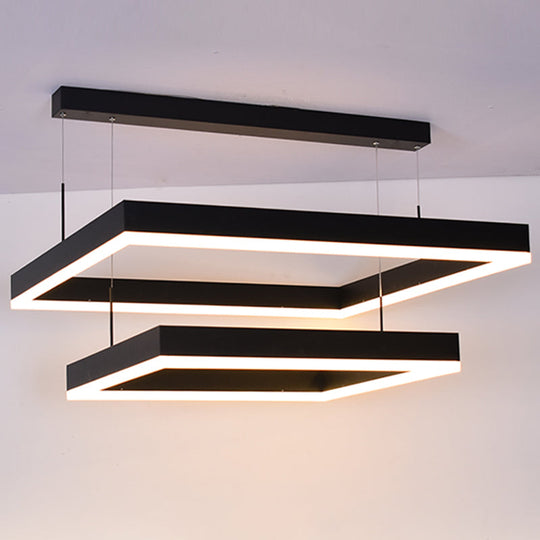 Modern Black LED Ceiling Chandelier Light for Living Room - Acrylic 2-Tier Square Design