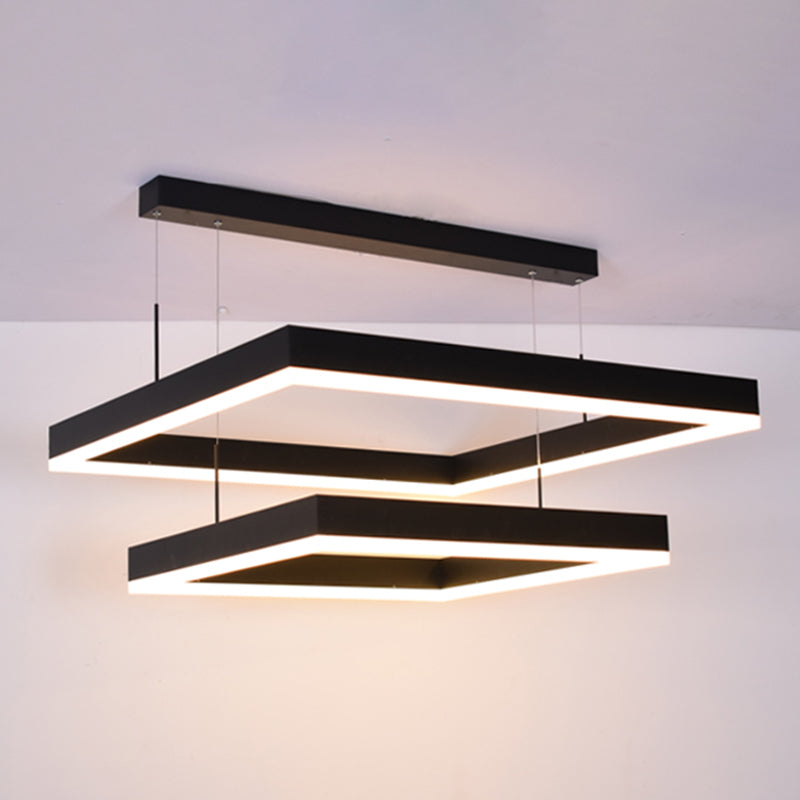 Modern Black LED Ceiling Chandelier Light for Living Room - Acrylic 2-Tier Square Design