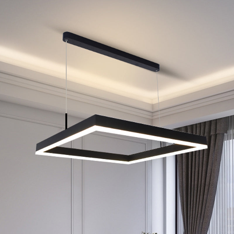 Modern Black LED Ceiling Chandelier Light for Living Room - Acrylic 2-Tier Square Design