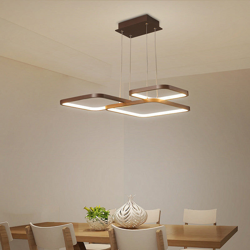 Minimalist Metallic Coffee LED Pendant Light Fixture - Layered Rhombus Chandelier Lighting