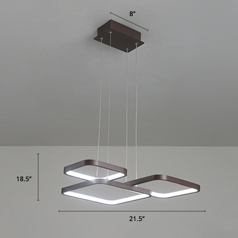 Minimalist Metallic Coffee LED Pendant Light Fixture - Layered Rhombus Chandelier Lighting