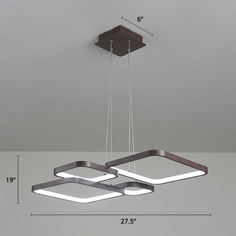 Minimalist Metallic Coffee LED Pendant Light Fixture - Layered Rhombus Chandelier Lighting