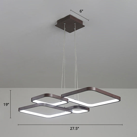 Minimalist Metallic Coffee LED Pendant Light Fixture - Layered Rhombus Chandelier Lighting