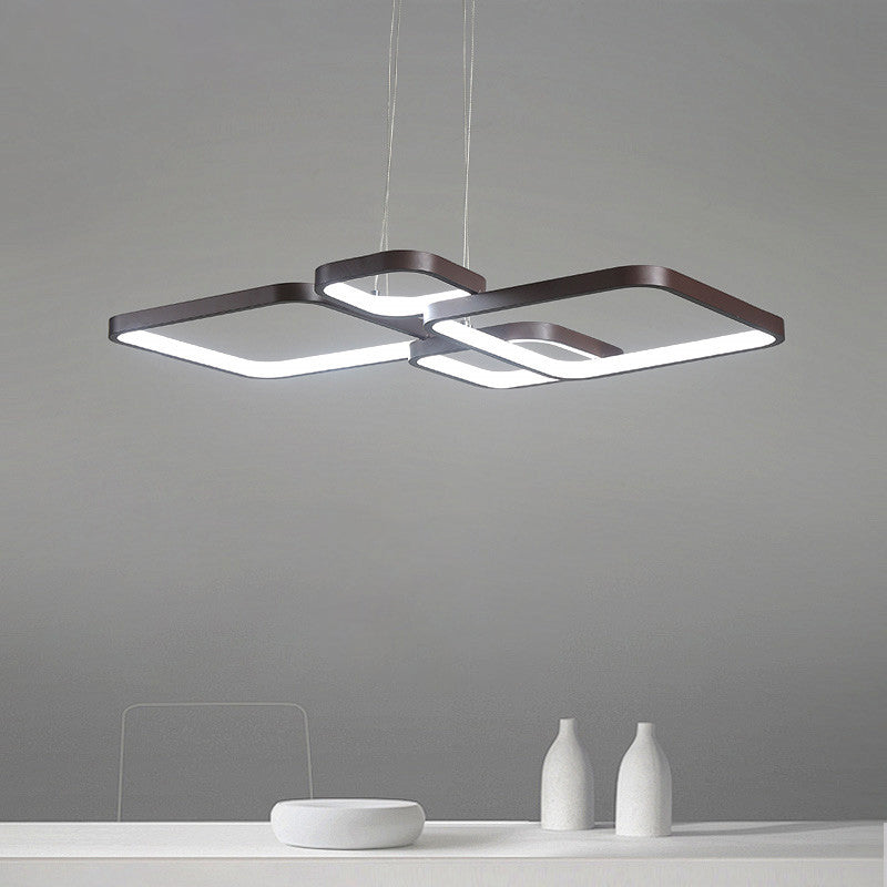 Minimalist Metallic Coffee LED Pendant Light Fixture - Layered Rhombus Chandelier Lighting