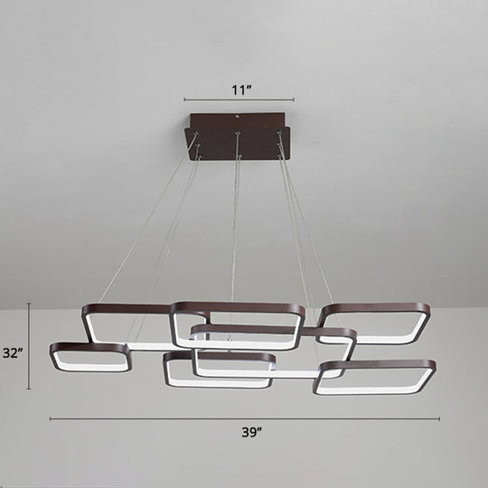 Minimalist Metallic Coffee LED Pendant Light Fixture - Layered Rhombus Chandelier Lighting