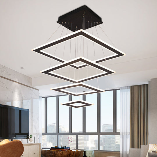 Modern Black Rhombus Tiered LED Chandelier - Nordic Style Acrylic Suspension Light for Living Room