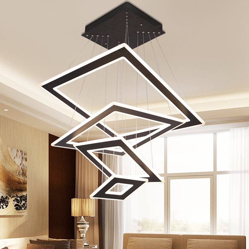Modern Black Rhombus Tiered LED Chandelier - Nordic Style Acrylic Suspension Light for Living Room