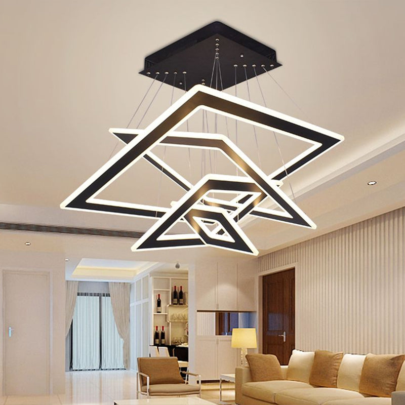 Modern Black Rhombus Tiered LED Chandelier - Nordic Style Acrylic Suspension Light for Living Room