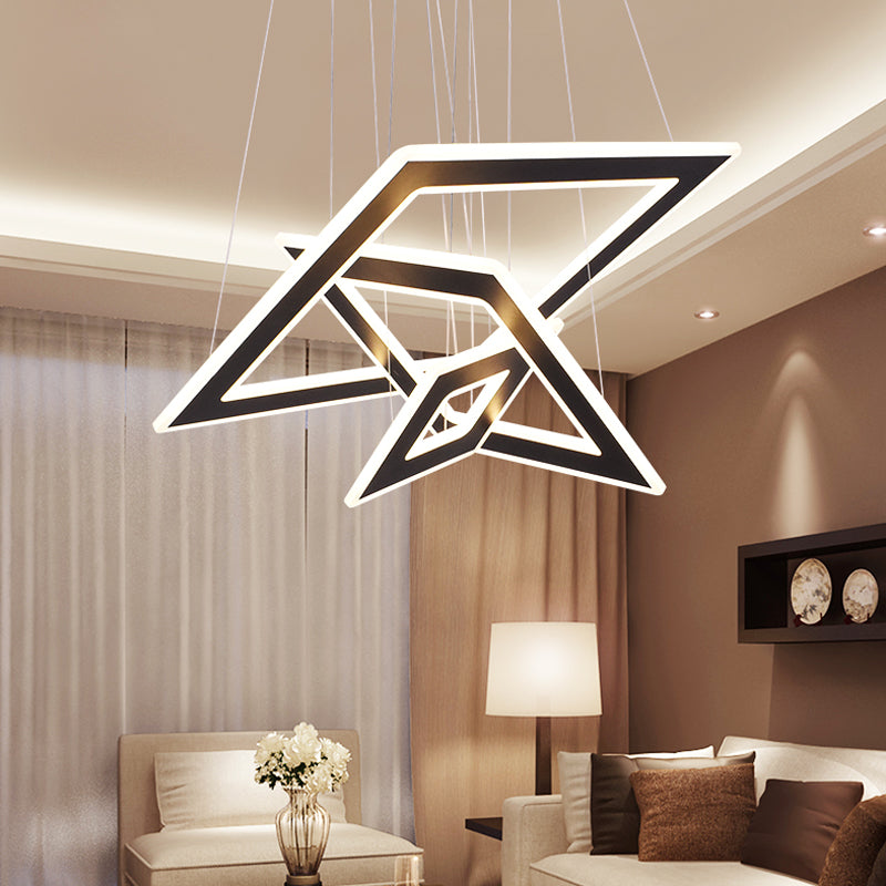 Modern Black Rhombus Tiered LED Chandelier - Nordic Style Acrylic Suspension Light for Living Room