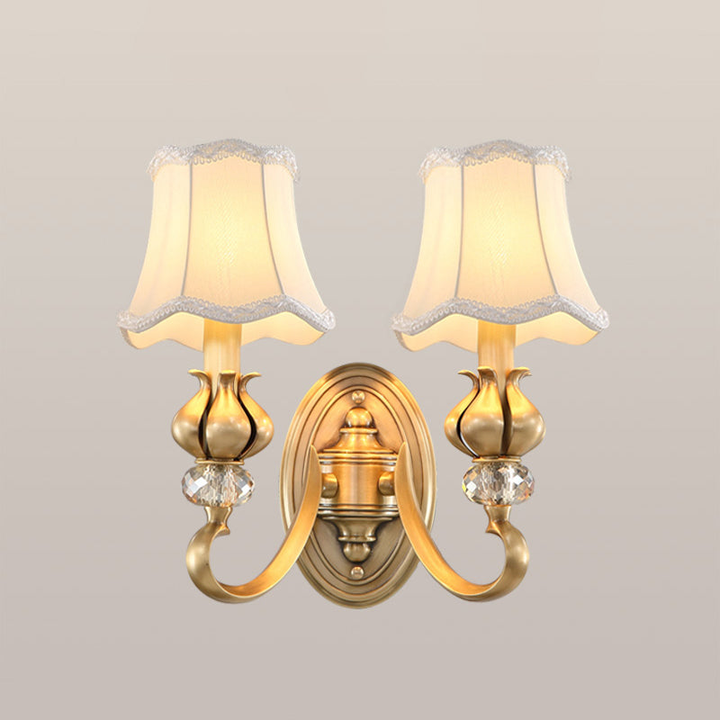 Traditional Fabric Wall Sconce Light Fixture with Scalloped Trim - Flare