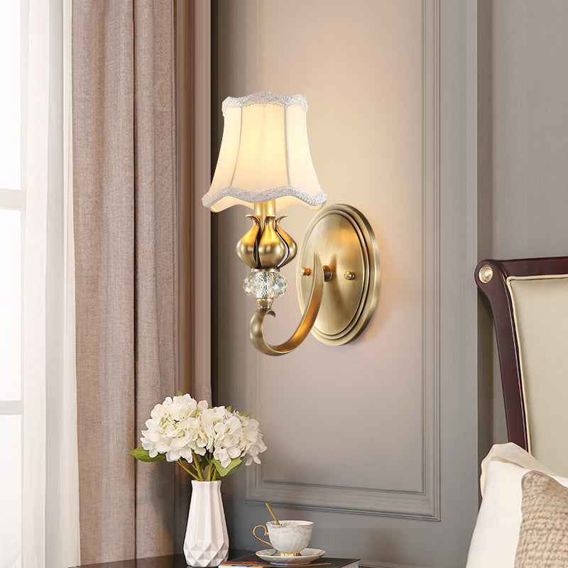 Traditional Fabric Wall Sconce Light Fixture with Scalloped Trim - Flare