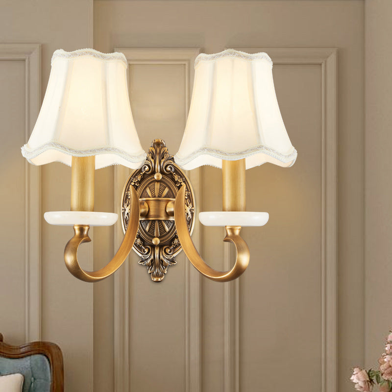 Traditional White Flared Wall Lamp with Jade Deco - Perfect Dining Room Lighting