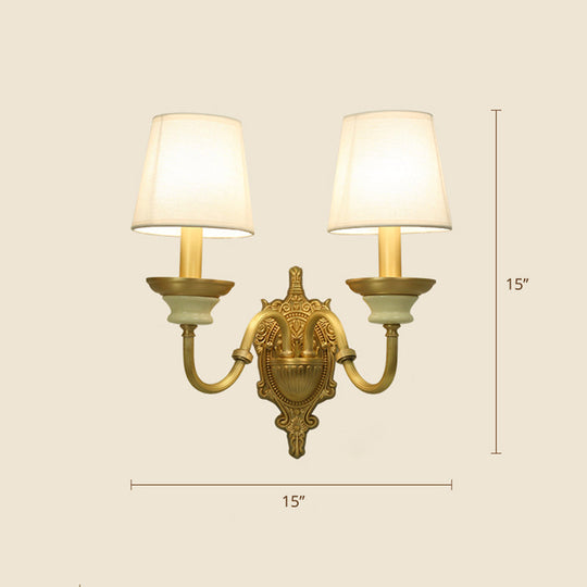 White and Brass Fabric Wall Mounted Light - Minimalist Tapered Wall Sconce