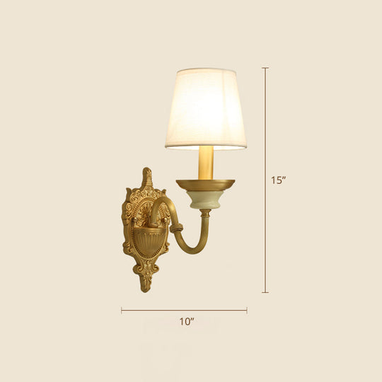 White and Brass Fabric Wall Mounted Light - Minimalist Tapered Wall Sconce