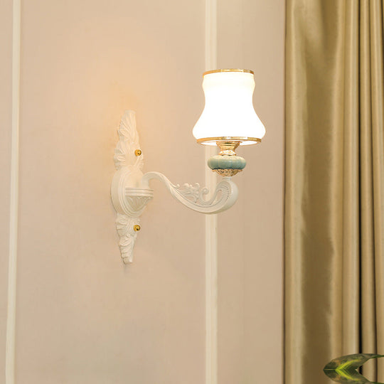 Transitional Flare Wall Sconce with Frosted Glass - White Wall Light for Living Room