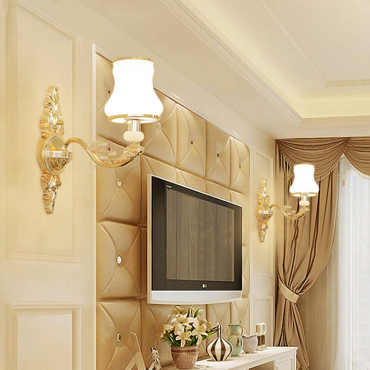 Transitional Flare Wall Sconce with Frosted Glass - White Wall Light for Living Room