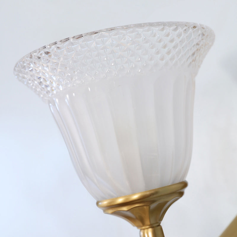 Traditional Bell Wall Sconce with Brass Finish and White Ribbed Glass
