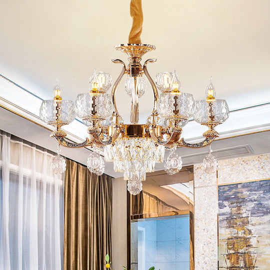 Traditional Chandelier Dining Room Light with Clear Rippled Glass Shade