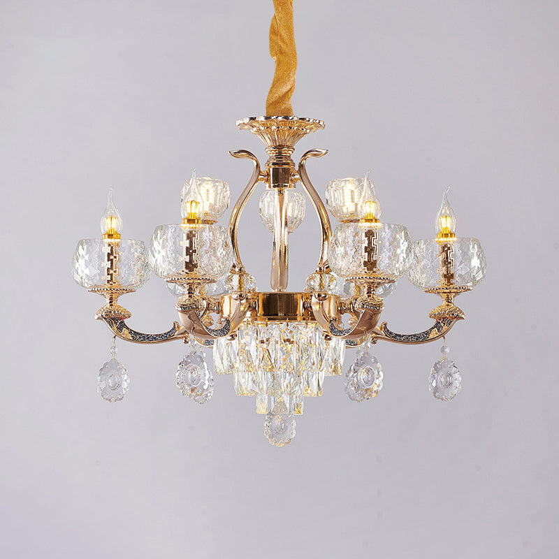 Traditional Chandelier Dining Room Light with Clear Rippled Glass Shade