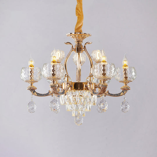 Traditional Chandelier Dining Room Light with Clear Rippled Glass Shade
