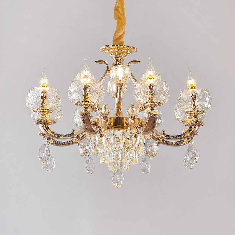 Traditional Chandelier Dining Room Light with Clear Rippled Glass Shade