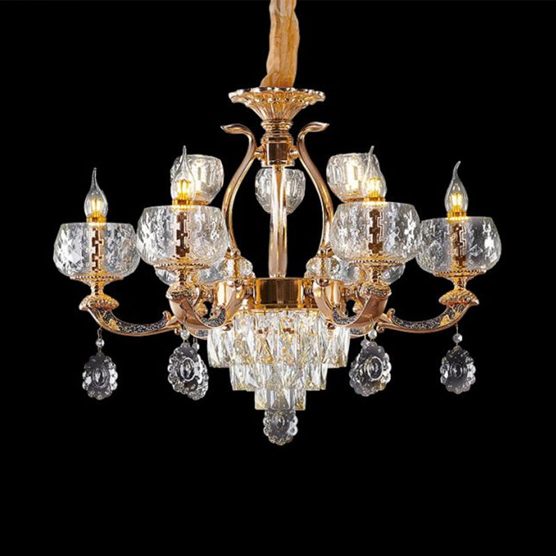 Traditional Chandelier Dining Room Light with Clear Rippled Glass Shade