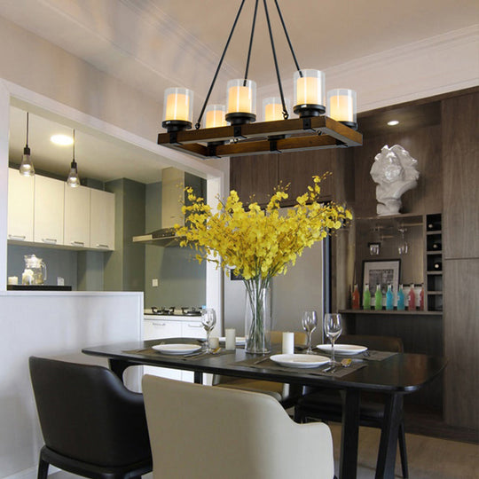 Cylinder Vintage Dining Room Island Light with Inner White Glass Shade - 6/8 Light Ceiling Fixture