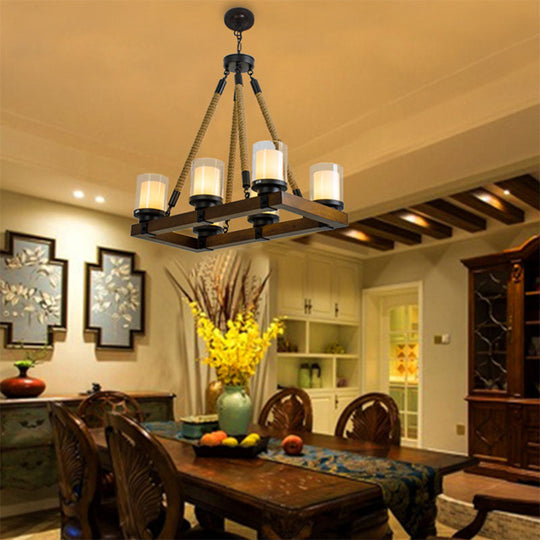 Cylinder Vintage Dining Room Island Light with Inner White Glass Shade - 6/8 Light Ceiling Fixture