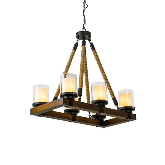 Cylinder Vintage Dining Room Island Light with Inner White Glass Shade - 6/8 Light Ceiling Fixture