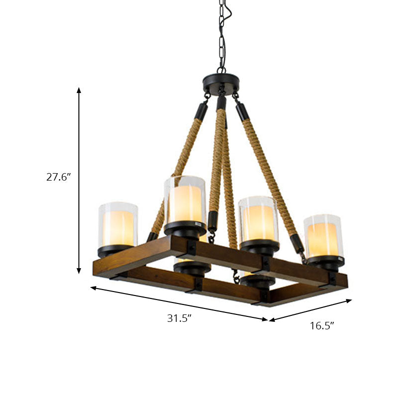 Cylinder Vintage Dining Room Island Light with Inner White Glass Shade - 6/8 Light Ceiling Fixture