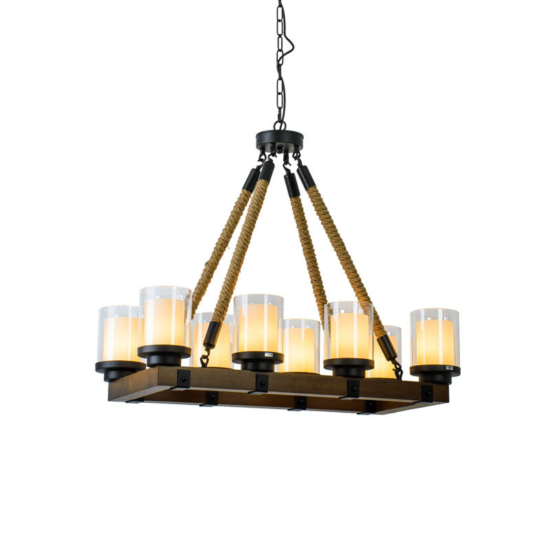 Cylinder Vintage Dining Room Island Light with Inner White Glass Shade - 6/8 Light Ceiling Fixture