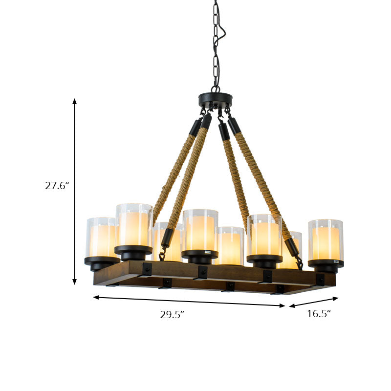 Cylinder Vintage Dining Room Island Light with Inner White Glass Shade - 6/8 Light Ceiling Fixture