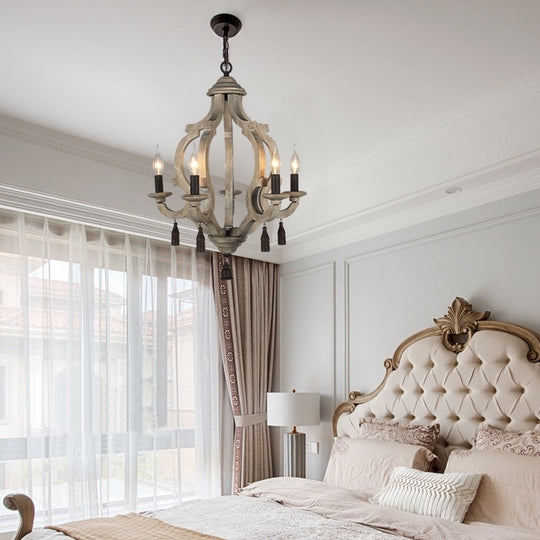 Traditional Wood Ceiling Light: 5-Light Dark/Wood/White Lantern Chandelier for Bedroom