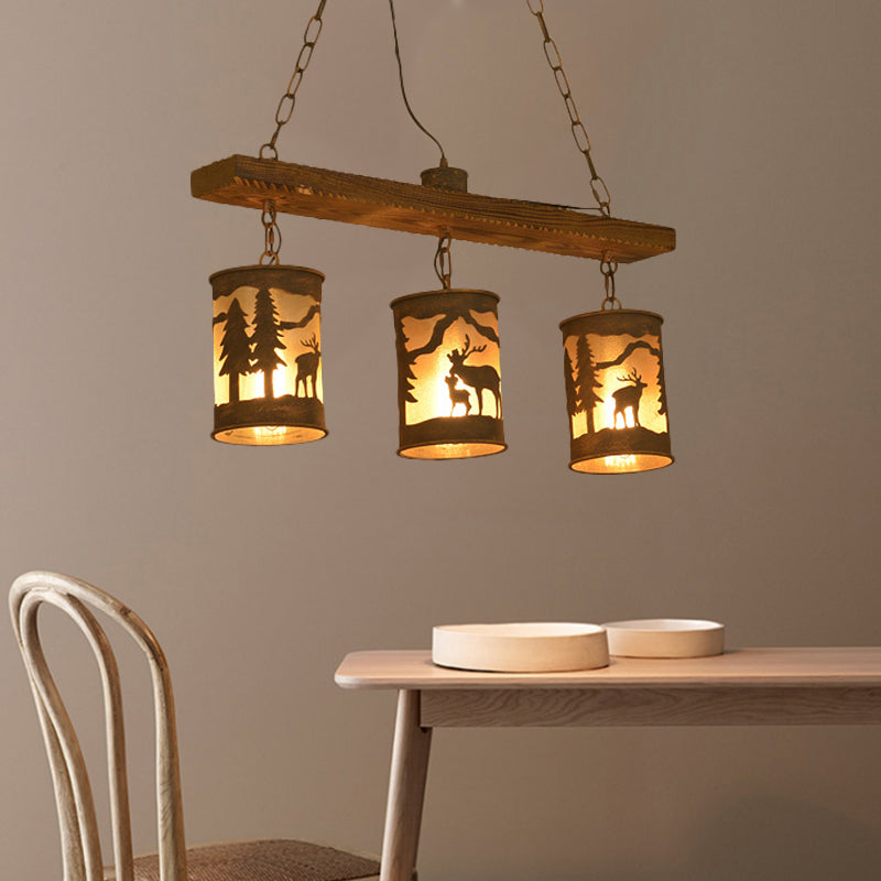 Vintage Cylinder Island Chandelier with Metal and Fabric Shade - 3/5/6 Lights - Rustic Hanging Lamp