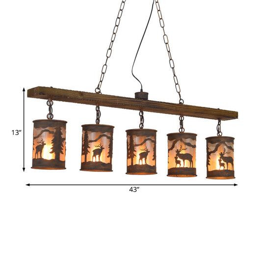 Vintage Cylinder Island Chandelier with Metal and Fabric Shade - 3/5/6 Lights - Rustic Hanging Lamp